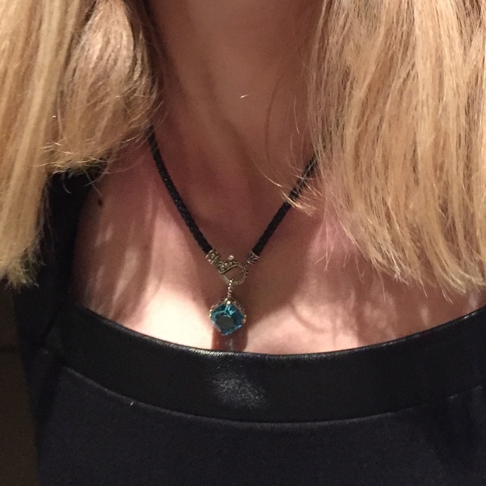 SOLD 💙Genuine Topaz, silver, gold, leather necklace